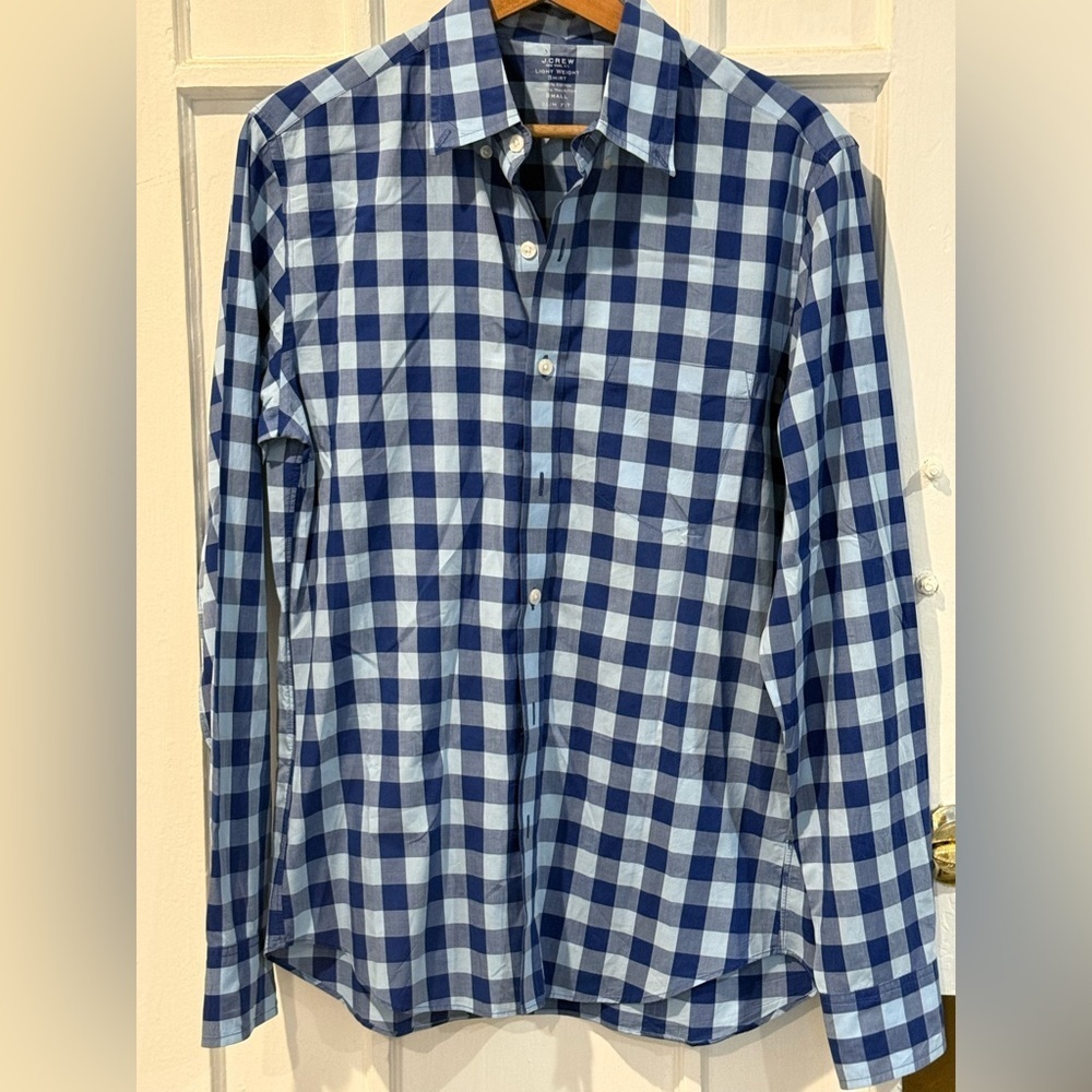 J. Crew Navy and Light Blue Plaid Men's Shirt